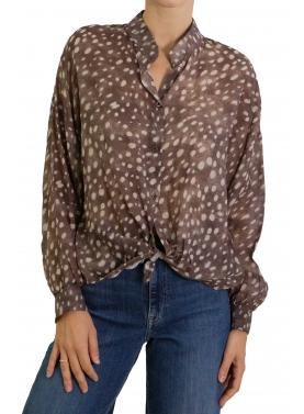 Camicia con collo alla coreana con pois 